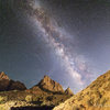 The Watchman at night. Illuminated from the crescent moon and light pollution of Springdale. <br>
http://www.ancientskys.com