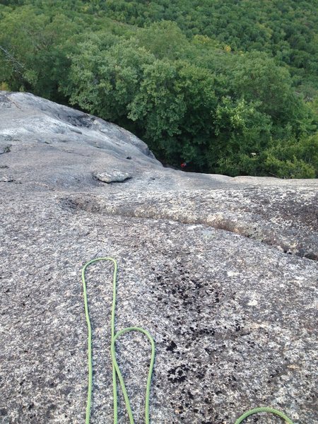 Looking down to a barely visible Craig from Sailspitch 5.9 P1 anchor. Upper section feels harder than picture makes it look to be.