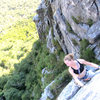 Torie peeping the traverse across the front of the eaglet... not part of the West chimney route but a fun variation finish...