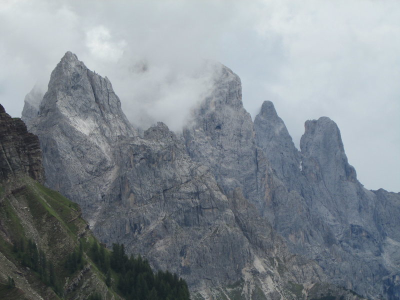 Looking towards Cima della Madonna, and Sass Maor; seen from Rolle Pass.