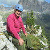 On the summit of Torre Quarta Alta with Tofana de Rozes behind me. No good photo opportunities on the route proper.