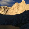 Sunrise on the East Buttress of Irvine, with Meysan Lake below