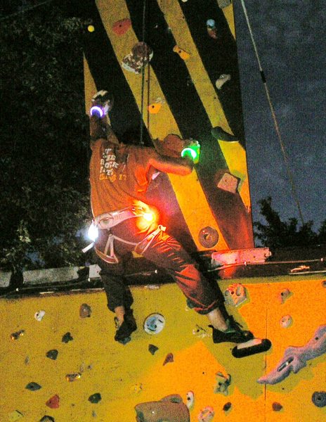 neon lights for night climbs on home wall.