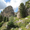 These formations are ~ 40 to 60 feet tall. There's a climbing school at the base of one of the rocks.