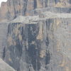 Black streaked area on Piz Pordoi is just left of the Fedele Route.