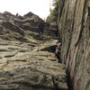 Jed trying his best (and succeeding) to make the crux pitch more difficult.