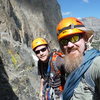 James & Dad on Moon Goddess Arete, Temple Crag about to start the simul-climbing section