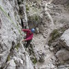 Finishing the second pitch of Torre Quarta Bassa; the starting point for the Torre Quarta Alta Normale.