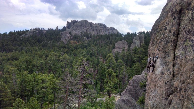 Anchor at first belay ledge. Top is similar. (July 4th 2014)