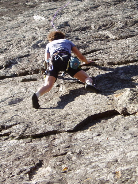 Hattie's Garden, above the crux, headed left on truly fine climbing, eventually to the anchors