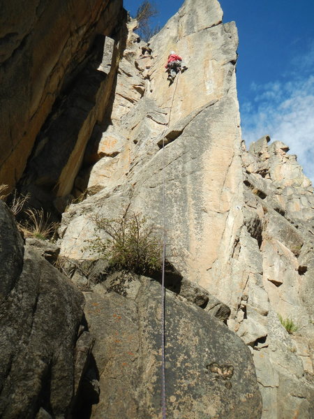 N. Bosworth on the first post-bolt ascent of Oh Baby!