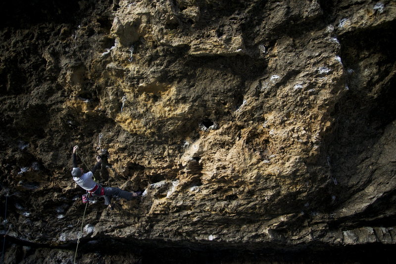 matt arriving at the rest before the crux.