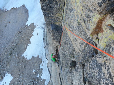 Sol Wertkin finishing up pitch 5 of Independence Route. 