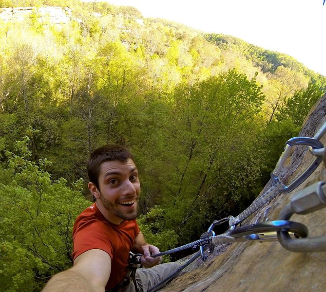 At the chains of Fire and Brimstone -5.10d, Drive-By Crag, Red River Gorge, KY