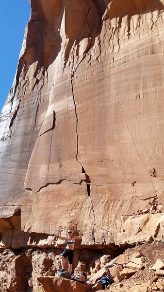 April flexing in front of Key Hole crack.