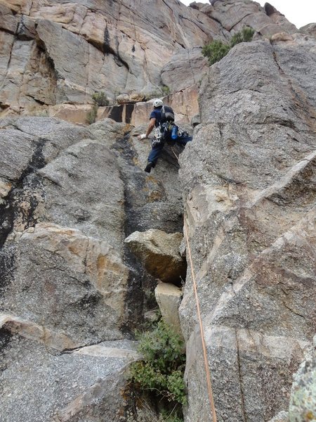 Having fun on the second pitch of the Standard Route.<br>
