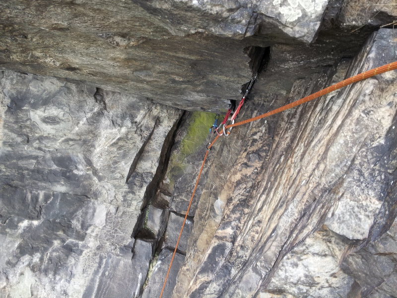 Looking back at the crux from the optional belay.