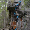 Top-roping Canyon Dreams (5.11b), the leftmost climb at Stryker's main area.