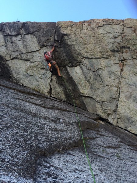 Andrew following the crux pitch on Super Crack. Lcc