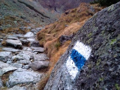 Trail marker. All trails are well marked and many on incredible granite steps.