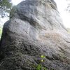 The west face of Rabenfels, home to two steep Wolfgang Gullich pocket climbs:  Ghettoblaster and West Side Story.