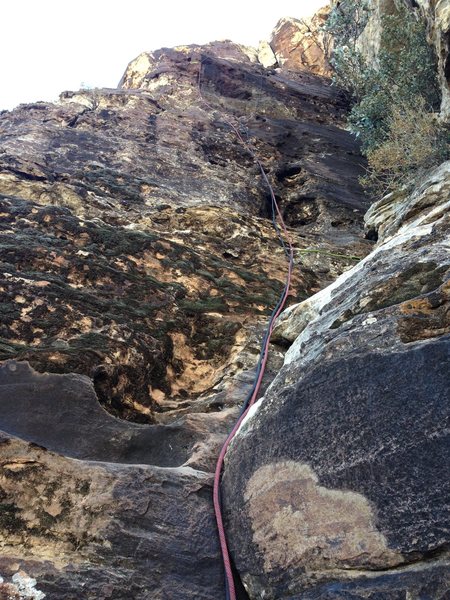 The rope to the left is the line that I followed for the first part of the route.