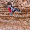 Ed cruises the first roof after the <br>
hard boulder problem start <br>
Couch Potato (5.12d)