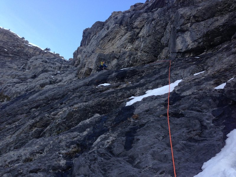 Looking up at me mid-way through the steep traverse.  (Photo credit to Michael Rowley.)  