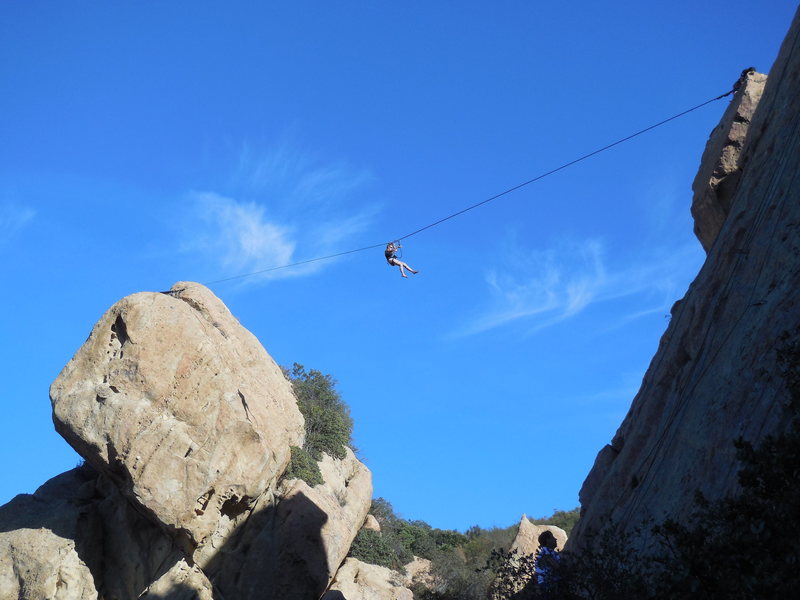 Highliner high over the Corpse Wall at Saddle Peak.