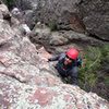 The steeper escape from the upper gully. A sharp eye will see the fancy cave bars below.