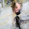 Warren Whipple at the roof crux of Stuck in Another Dimension (11a) at Junkyard Wall. Photo by Jeff Dunbar.