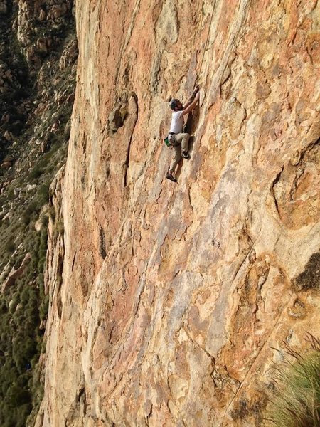 P2 second climber coming off belay station