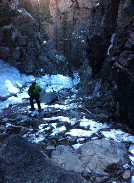 Looking down the Poverty Gulch from bottom of second pitch.  