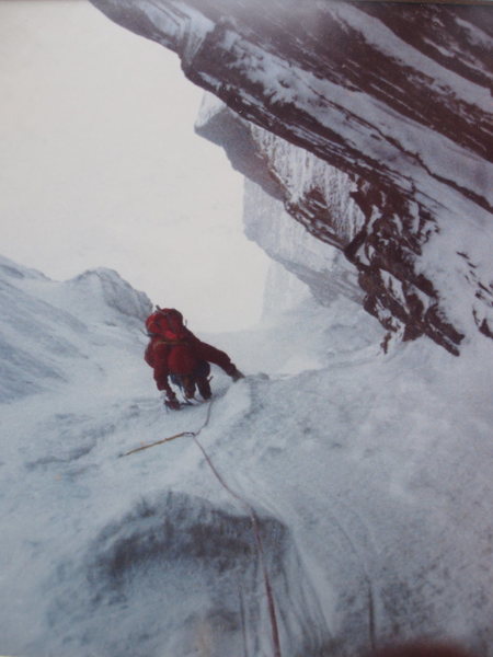 Looking DOWN from near the top (photo taken circa 1977-78) [ Mary-Jane Cross on one of the earlier female ascents.]