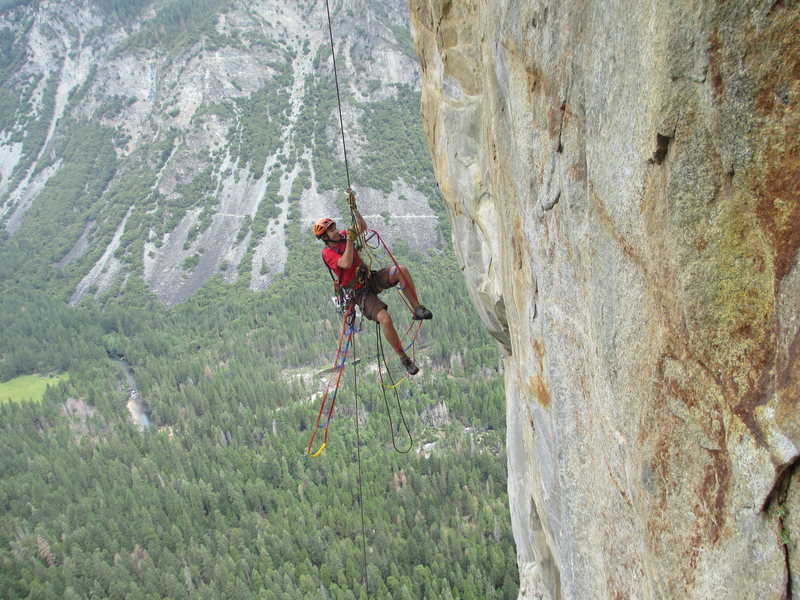 Jace (after dropping a jumar from the 7th pitch), jugging with a grigri an ascender. Little did we know, I had 4 jumars clipped to my harness because Steven forgot his before leading the pitch. <br>
<br>
"YOU HAD TWO PAIRS OF GLOVES THE WHOLE TIME??" Oh well, good practice I guess.