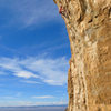 Ed Strang heads into the crux section<br>
Old Man and the Sea(ka) (5.13c)