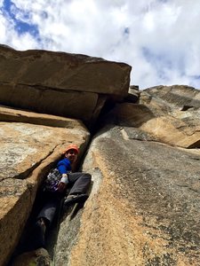 Vitaliy leading up into the maw. An amazing chimney exit awaits!