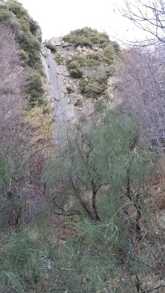 You can see the narrow crag from a distance.