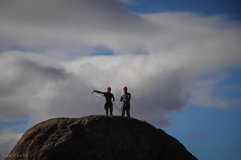 Rita and Matt in Split Rocks, storm on the way.<br>
<br>
Photo by Steve Cox