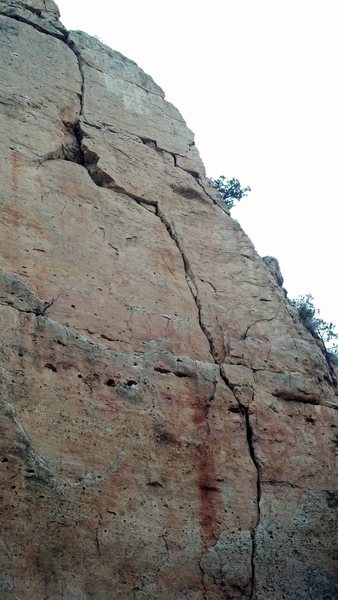 The route works up the left of the crack then work right at the top.