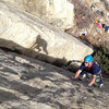 Mike sampling the smooth features of 'Downtown Man' (5.7).<br>
<br>
His shadow seems to be more interested in 'Uptown Funk,' the 5.8+ arete in the background.<br>
<br>
