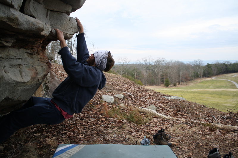 This problem is literally the last problem in the fort (it's way back there). Short and fun with a really tricky topout