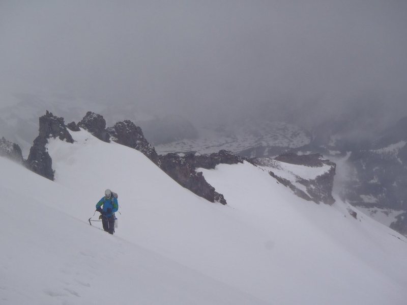 Ascending slopes of Curtis ridge around 9,000 feet during stormy weather.