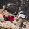 Entering the crux on Spanked by a Monkey.