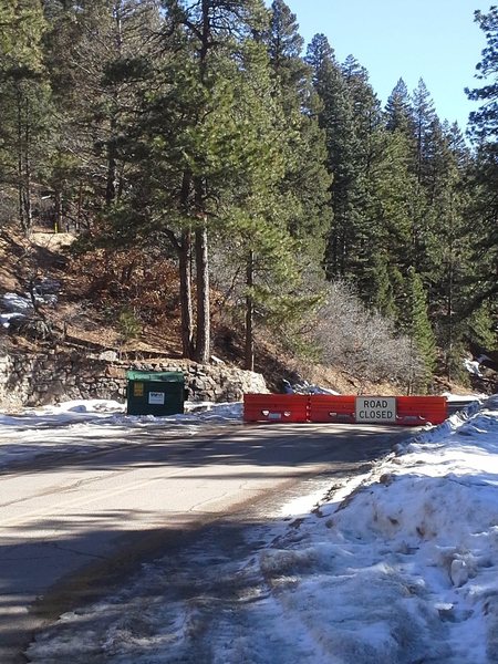 Road blocked at Helen Hunt falls parking