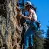 Pinching the neat tufa-like pinch at the top of the difficulties and before the slabby finish. February 2015. Aaron Lovato photo.