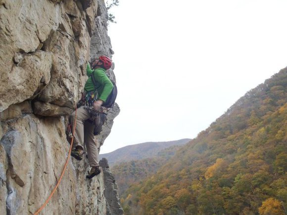 Starting out pitch 3 of Ecstasy, Seneca Rocks, WV