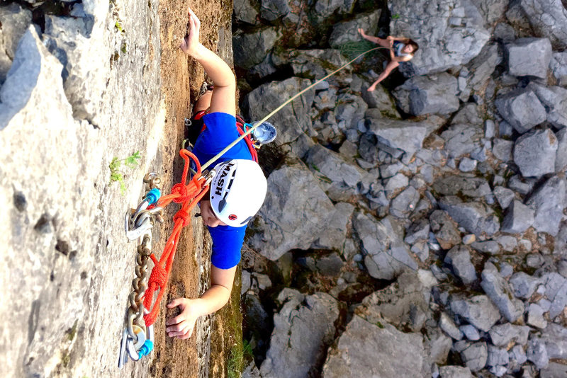 Pulling the crux moves just before the anchor