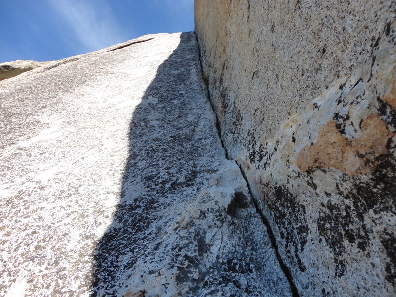 Looking up the crack of Clean Corner.