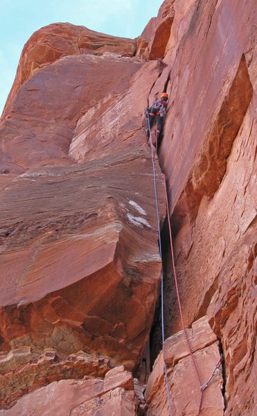 Emily climbing the 1st pitch.